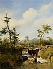 Hendrikus van den Sande Bakhuyzen A Forest View with Figures by a Stream painting